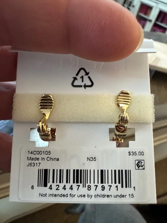 Lauren Ralph Lauren Gold Hoop Earrings with purple Rectangular Stones - Picture 2 of 3